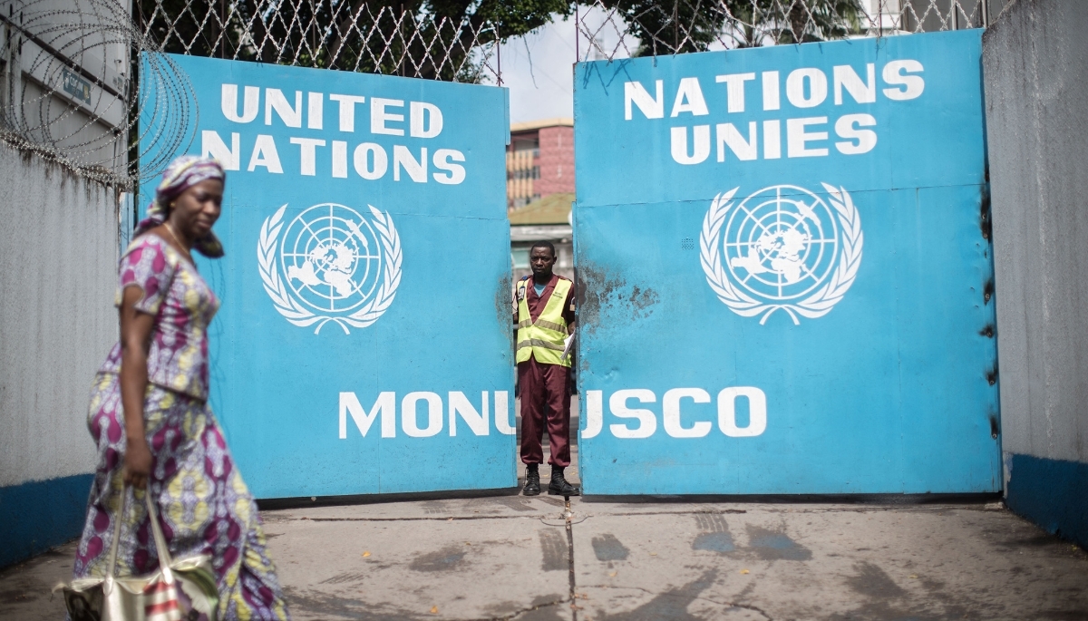 The gates of MONUSCO headquarters in Kinshasa, 19 February 2015.