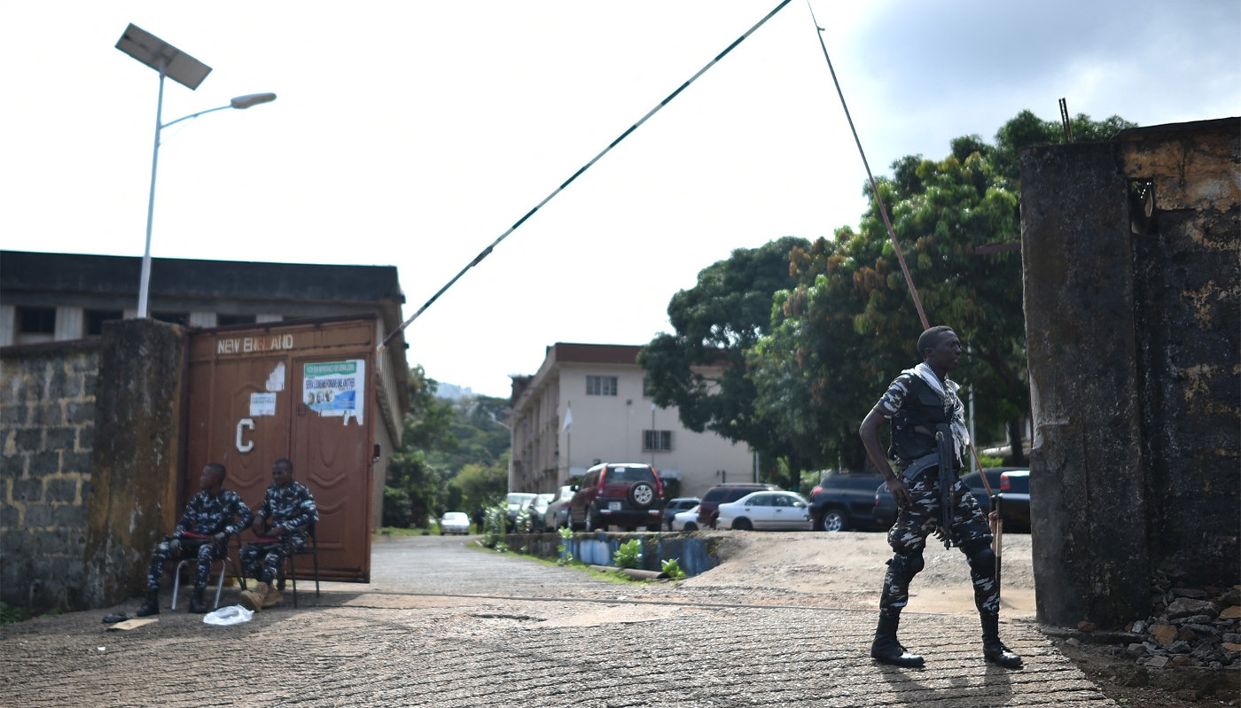 Members of the Sierra Leonean Police Forces in Freetown on 27 November 2023.