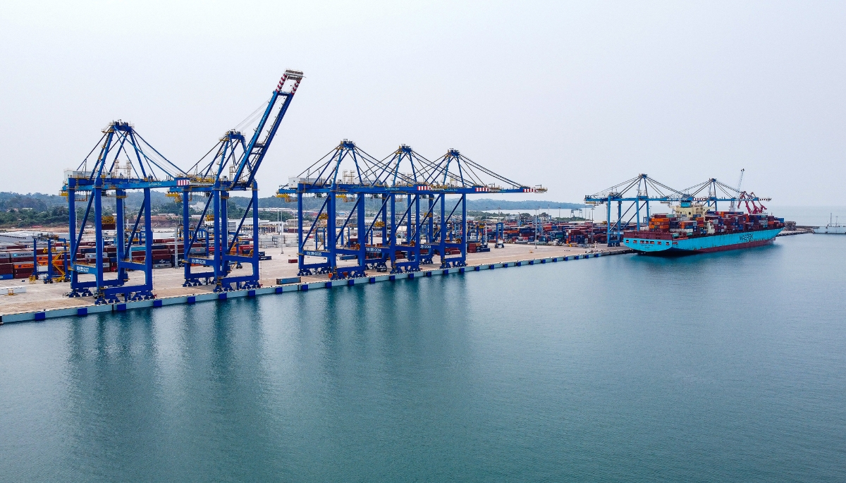 Aerial photo taken on 21 February 2025 shows a view of the Kribi Deep Seaport in Kribi, southern Cameroon.
