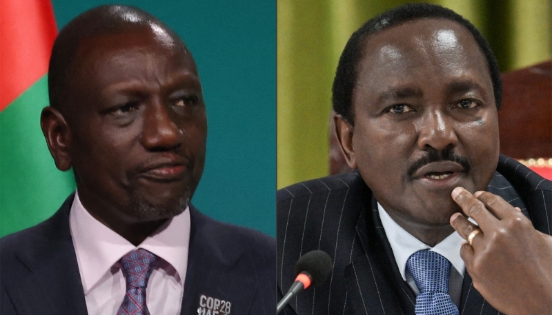 Kenyan president William Ruto and one of his main opponents, Kalonzo Musyoka.