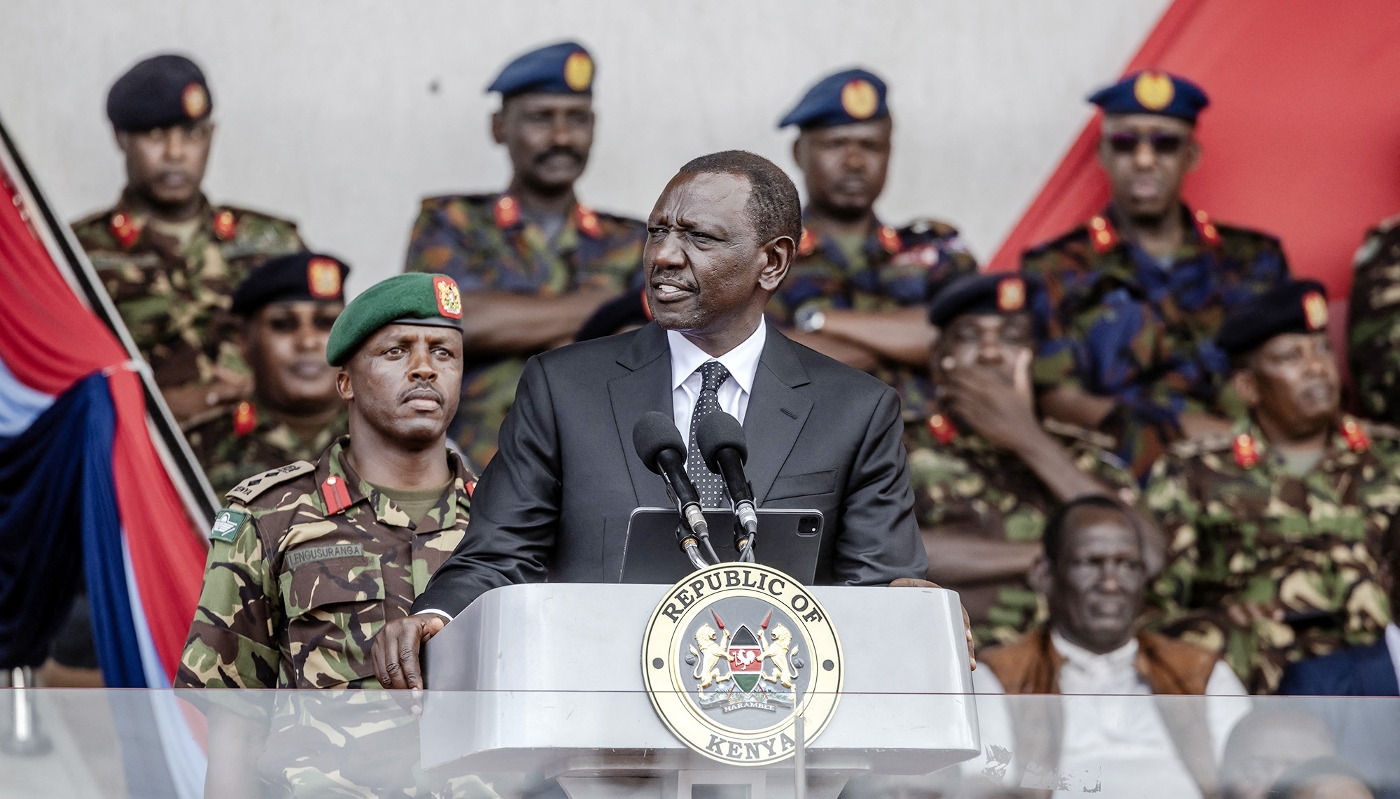 William Ruto at a ceremony in memory of military officers killed in a helicopter crash in Nairobi, 20 April 2024.