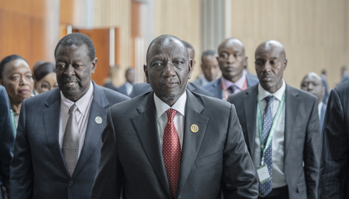 William Ruto (centre) at the 38th African Union Summit in Addis Ababa, 16 February 2025.