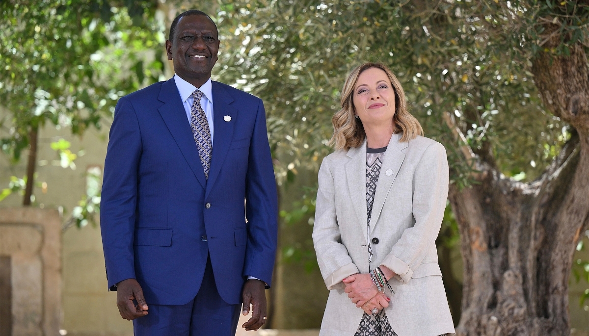 Kenyan President William Ruto with Italian Prime Minister Giorgia Meloni in the Puglia region of Italy in June 2024.