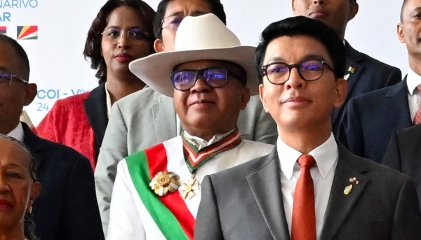 Madagascarn President Andry Rajoelina (right) with General Richard Ravalomanana in Antananarivo on 24 April 2025.