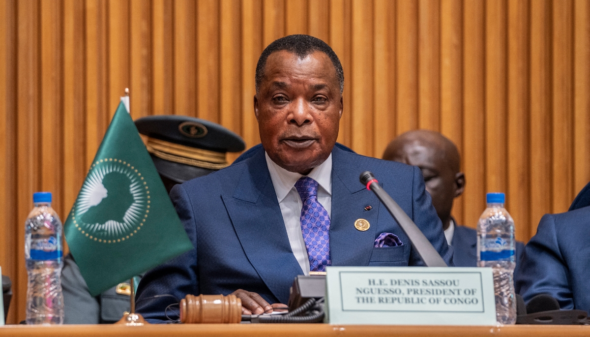 President of the Republic of Congo Denis Sassou Nguesso at the AU Headquarters in Addis Ababa, Ethiopia, 14 February 2025.