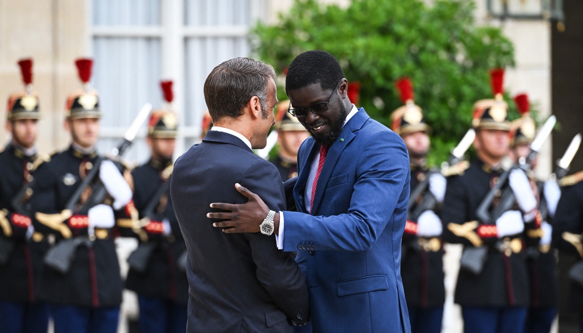 President Emmanuel Macron welcomes President Bassirou Diomaye Faye at the Élysée Palace in Paris, 27 August 2025.