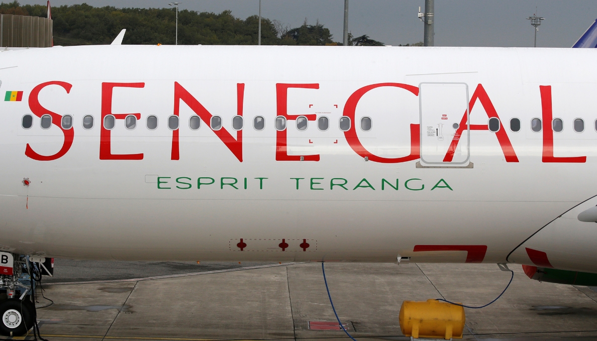 An Air Senegal aircraft at the Airbus factory in Colomiers, near Toulouse, France, in 2019.