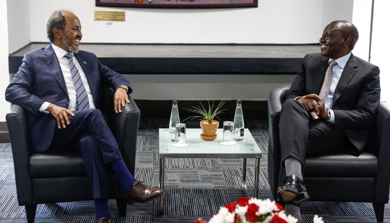 Somali President Hassan Sheikh Mohamud (left) with Kenyan President William Ruto in Nairobi, on 29 February 2024.