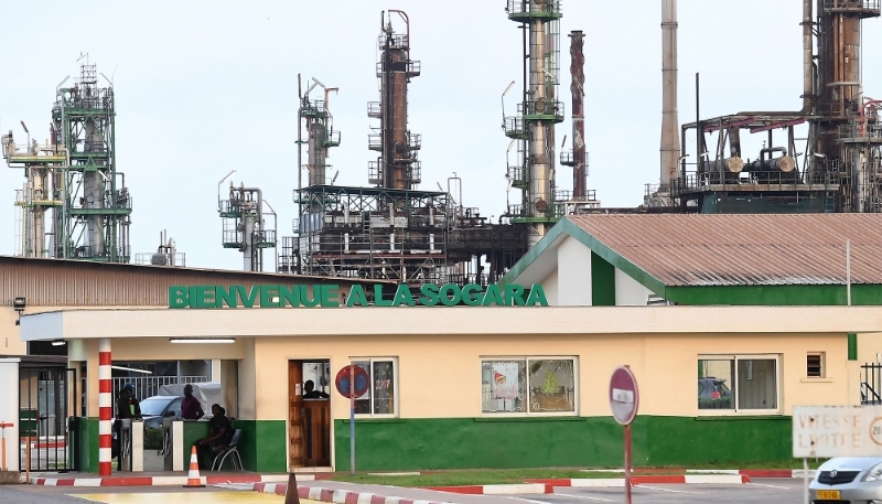 The entrance of an oil refinery of Gabonese Refining Company SOGARA in Port-Gentil, Gabon, January 2017.