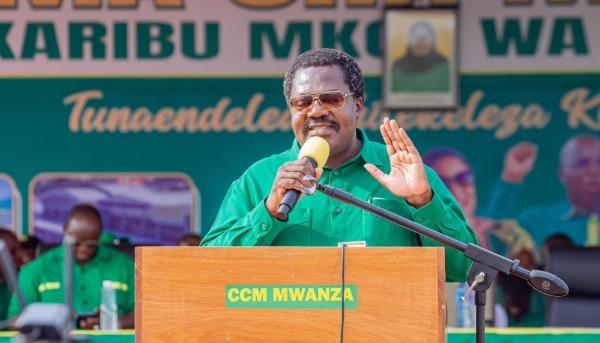 Emmanuel Nchimbi during a CCM meeting in Mwanza, 15 August 2024.