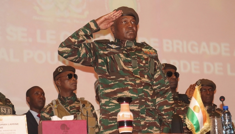 The Nigerien president, General Abdourahamane Tchiani, in Niamey on 15 February 2025.