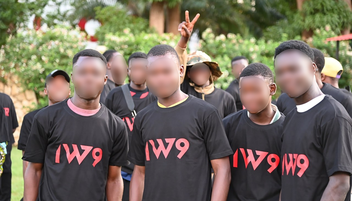 Young Central Africans wearing a T-shirt bearing Wagner's new logo, in Bangui on 1 June 2024.