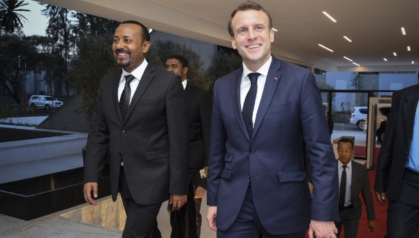 Ethiopian prime minister Abiy Ahmed and French president Emmanuel Macron in Addis Ababa on 12 March 2019.