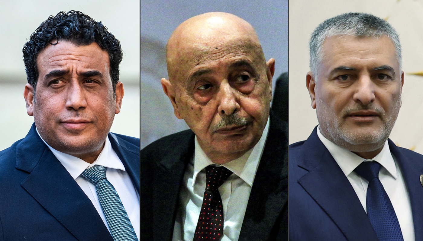 Presidential council leader, Mohamed al-Menfi, Tobruk House of Representatives speaker, Aguila Salah Issa, Chairman of the High Council of State, Mohamed Takala.
