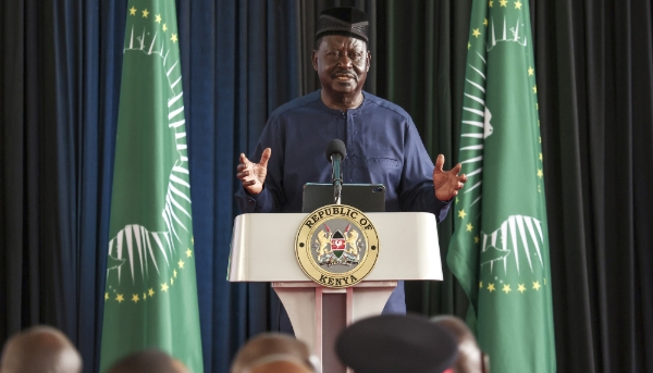 Kenyan candidate for chair of the African Union Commission, Raila Odinga, during his campaign launch ceremony on 27 August 2024, in Nairobi.