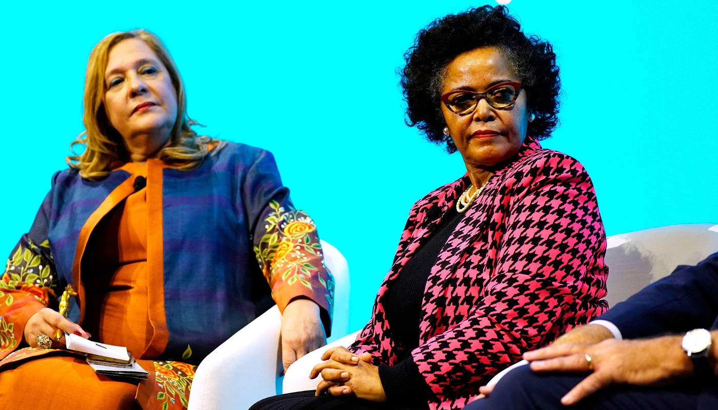 The director of the African Union Development Agency, Nardos Bekele-Thomas (right), in New York in September 2022.