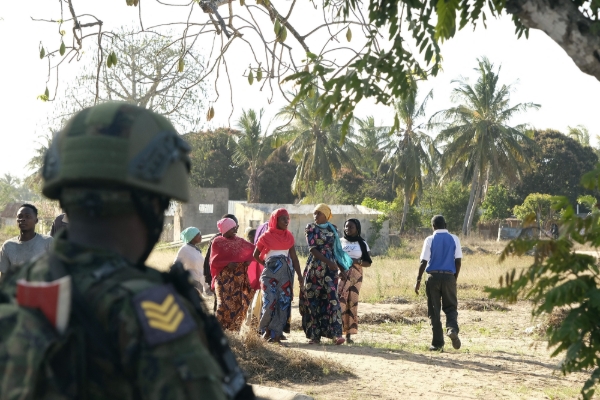 A Rwandan soldier patrols in Mocímboa da Praia, in the Cabo Delgado province, Mozambique, on 27 September 2022.
