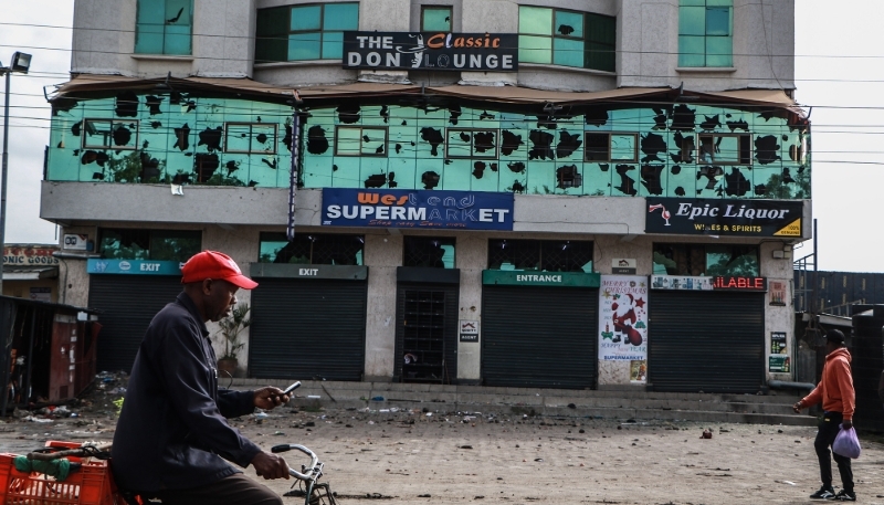 Store destroyed along 7-July protest route, in Nakuru, Kenya.