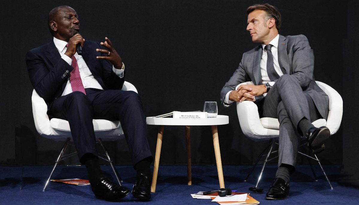 William Ruto and Emmanuel Macron at the Fourth United Nations International Conference on Financing for Development in Seville, in Spain, on 30 June 2025.