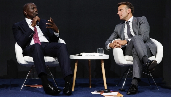 William Ruto and Emmanuel Macron at the Fourth United Nations International Conference on Financing for Development in Seville, in Spain, on 30 June 2025.