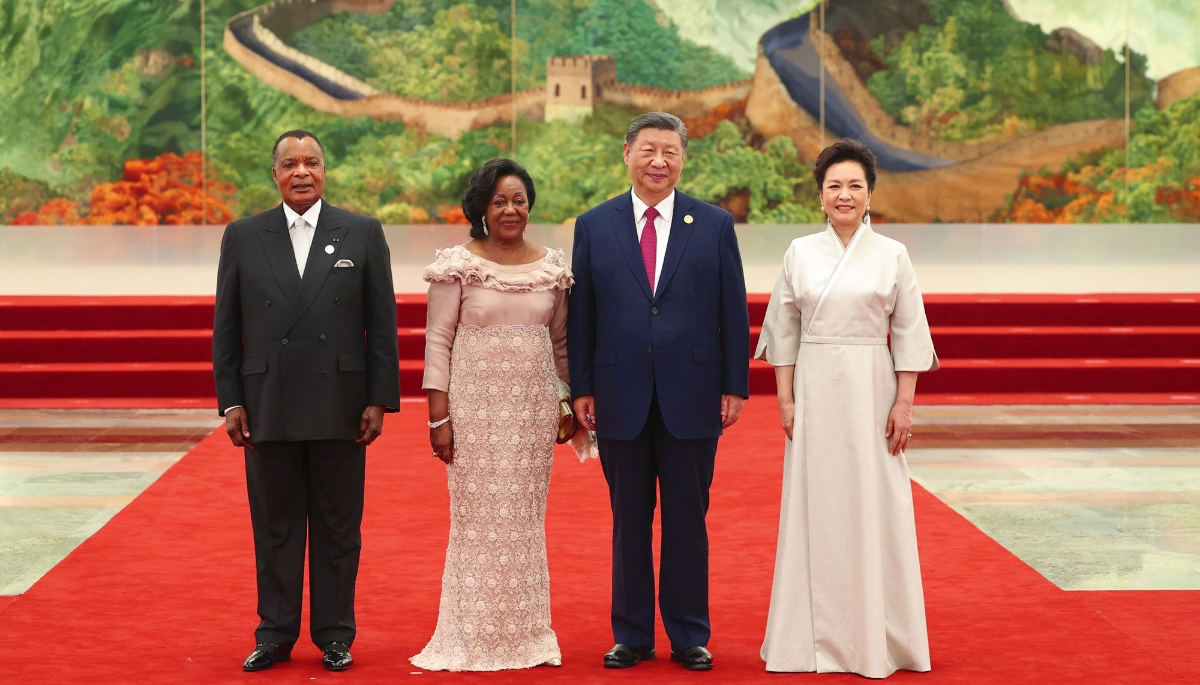 Chinese President Xi Jinping and Congolese President Denis Sassou-Nguesso with their wives in Beijing on 4 September 2024, as part of the FOCAC.