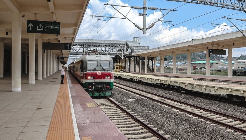 A train arrives at Lebu station in Addis Ababa on 10 May 2024.