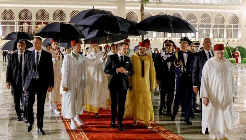 France's President Emmanuel Macron and Morocco's King Mohammed VI in Rabat on 29 October 2024. 