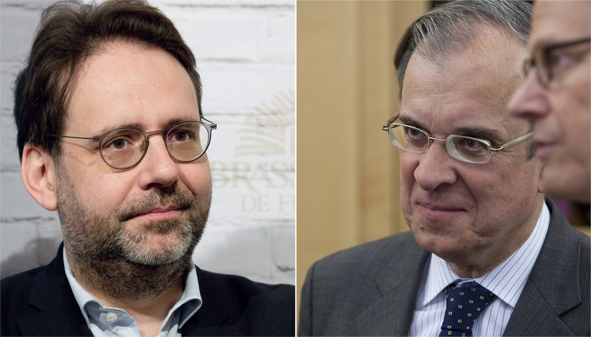 Left: Former minister Matthias Fekl, in Paris on 24 February 2024. Right: Diplomat Maurice Gourdault-Montagne, in Berlin on 6 May 2012.