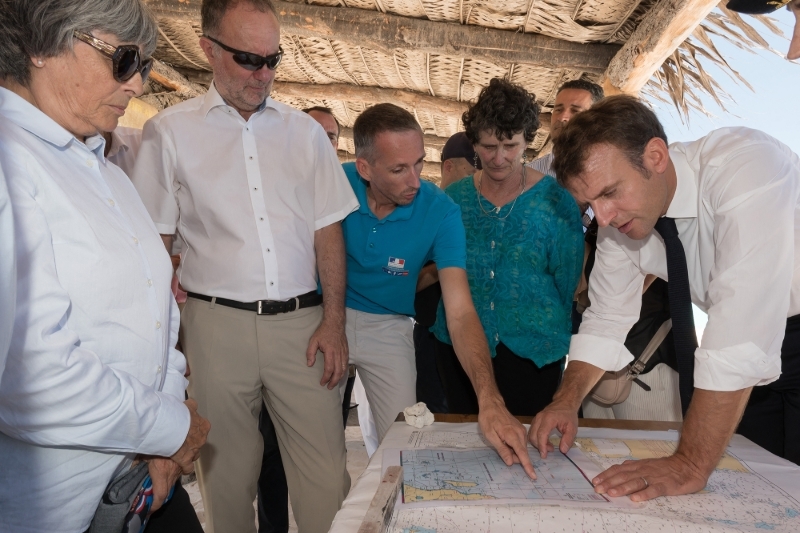 French President Emmanuel Macron during a visit to the French island of Grande Glorieuse, in the Eparses archipelago, on 23 October 2019. French sovereignty of the archipelago is disputed by Madagascar.