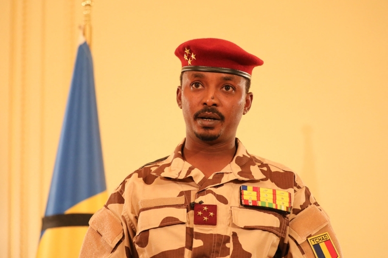 Mahamat Idriss Deby delivering a message at the presidential palace in N'Djamena on 27 April 2021.