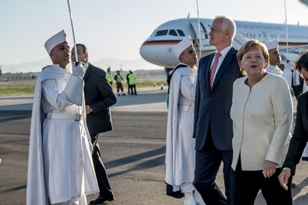 German Ambassador to Morocco Götz Schmidt-Bremme with Chancellor Angela Merkel in Marrakech in 2018.