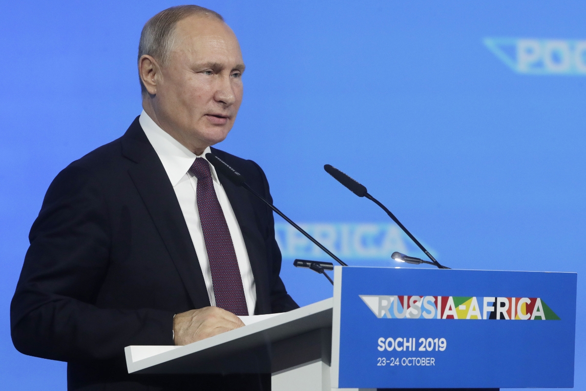 Russian President Vladimir Putin at the 2019 Russia-Africa summit.
