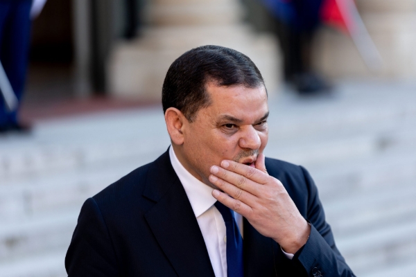 The head of the Libyan government Abdelhamid Dabaiba is received by French President Emmanuel Macron at the Elysee Palace.