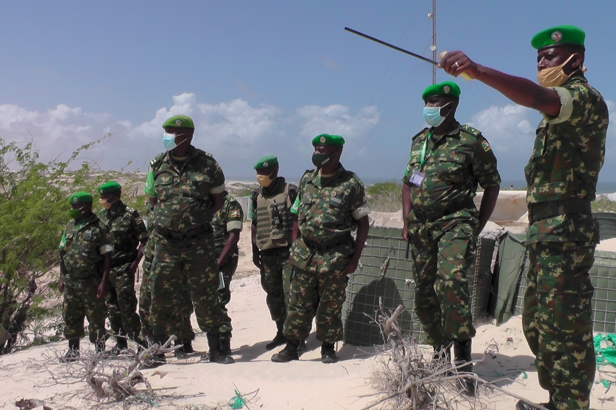 AMISOM Sector 5 Commander, Brig. Gen. Télesphore Barandereka (Second from right) visits a Field Operating Base (FOB) in Ceel Macaan, Middle Shabele region of Hirshabele State in Somalia on 11 June 2021.