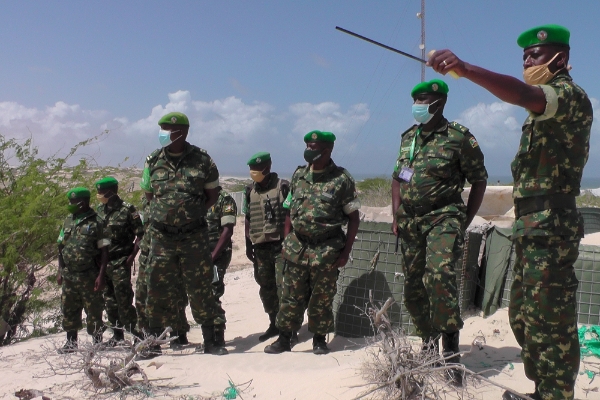 AMISOM Sector 5 Commander, Brig. Gen. Télesphore Barandereka (Second from right) visits a Field Operating Base (FOB) in Ceel Macaan, Middle Shabele region of Hirshabele State in Somalia on 11 June 2021.