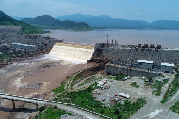 The Grand Ethiopian Renaissance Dam on the Blue Nile in Ethiopia.