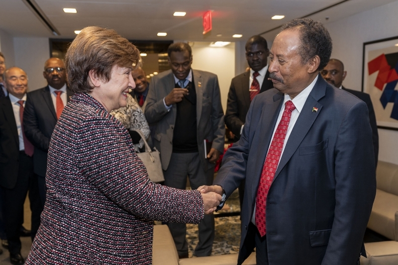 IMF's managing director Kristalina Georgieva with Sudanese prime minister Abdalla Hamdok.