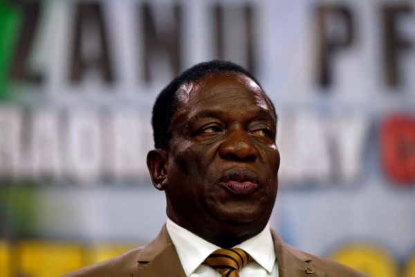 Zimbabwe's President Emmerson Mnangagwa attends a meeting of the Zanu-PF.