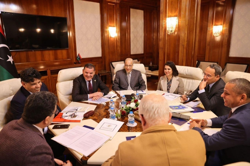 Fom left to right: Siddiq Al-Sour, Abdelhamid Dabaiba, Al Seddik Omar Al-Kabir and Najla Al Mangoush. On the right: Ali Mahmoud Hassan.