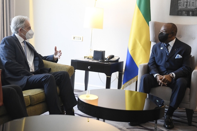 Tony Blair and Ali Bongo in Brussels on 17 February.