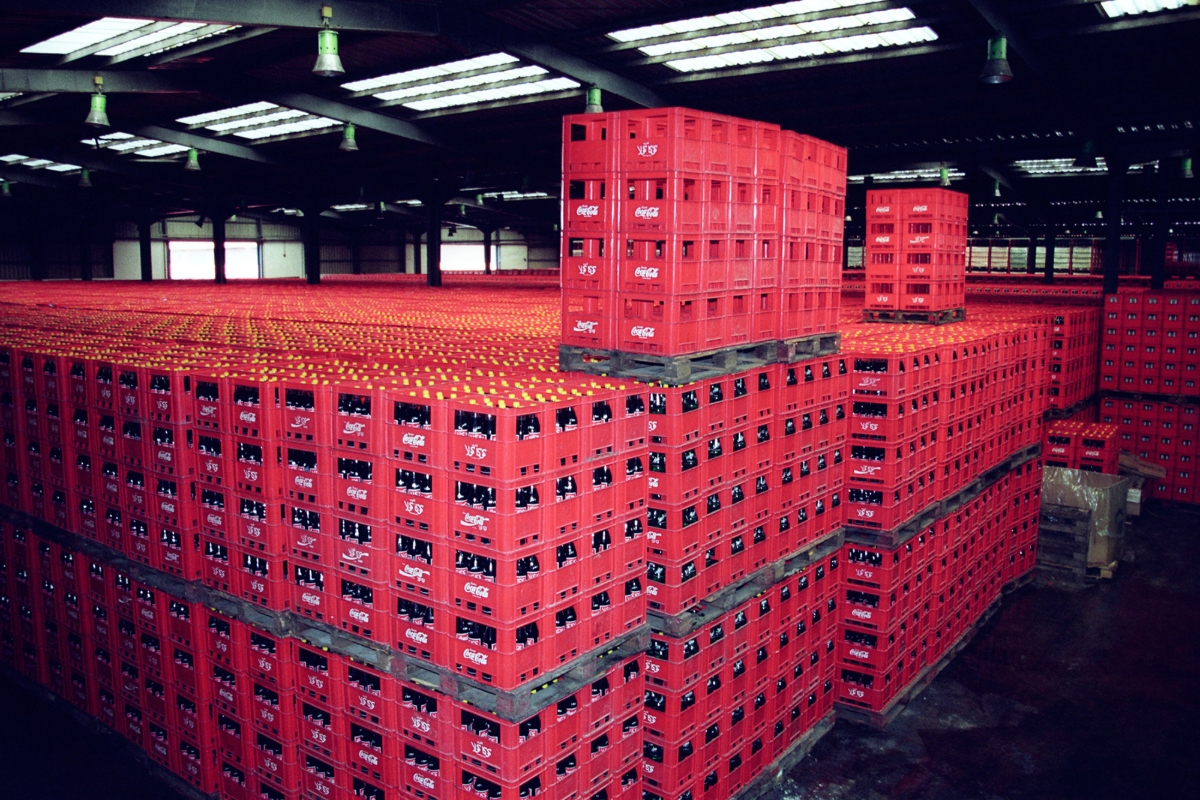Stacked crates at a Coca-Cola's bottling plant in Algiers, Algeria (2000).