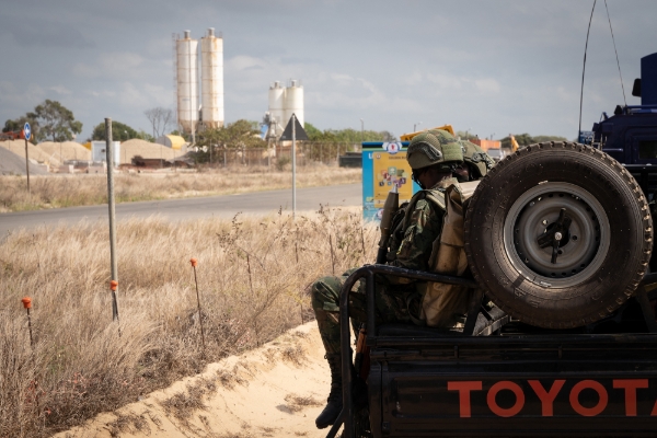 Rwandan soldiers patrolling in Afungi, near the TotalEnergies complex in Cabo Delgado, 22 September 2021.