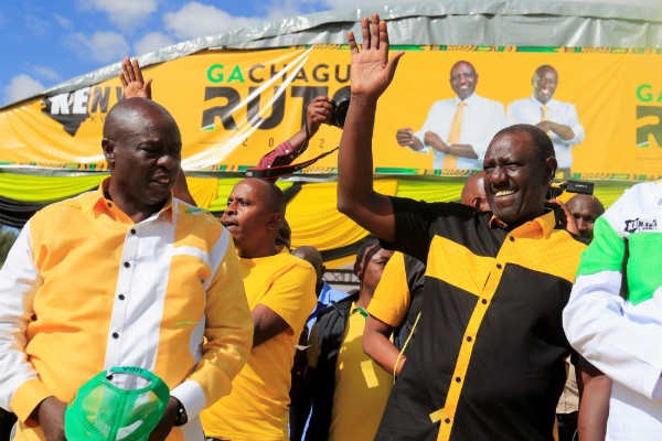 Presidential candidate William Ruto and his running mate Rigathi Gachagua (on left).