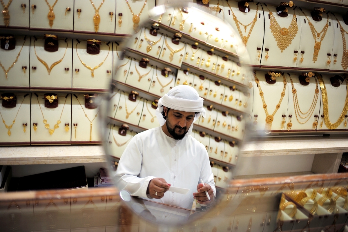 An owner of a gold shop in Abu Dhabi, on 24 December 2018.