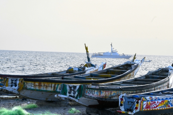 A navy vessel patrols Senegalese waters off the coast of Saint Louis.