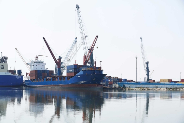 View of containers at a loading terminal in the port of Rades in Tunis.