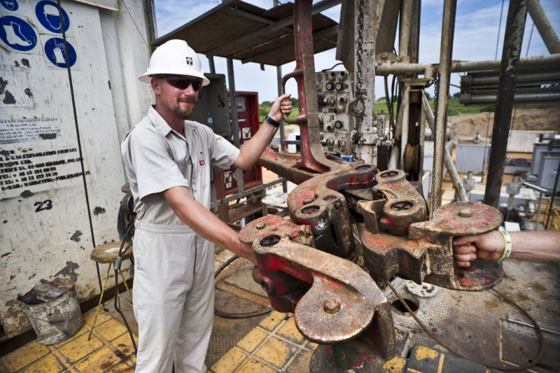 A Tullow Oil drilling site in Uganda on the shore of Lake Albert, in Kigogole.