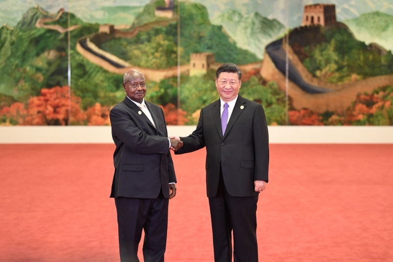 Ugandan president Yoweri Museveni (left) and Chinese president Xi Jinping met in Beijing in 2018.