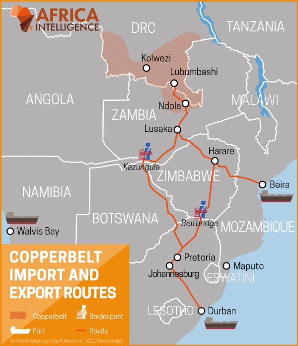 Copperbelt import and export routes.