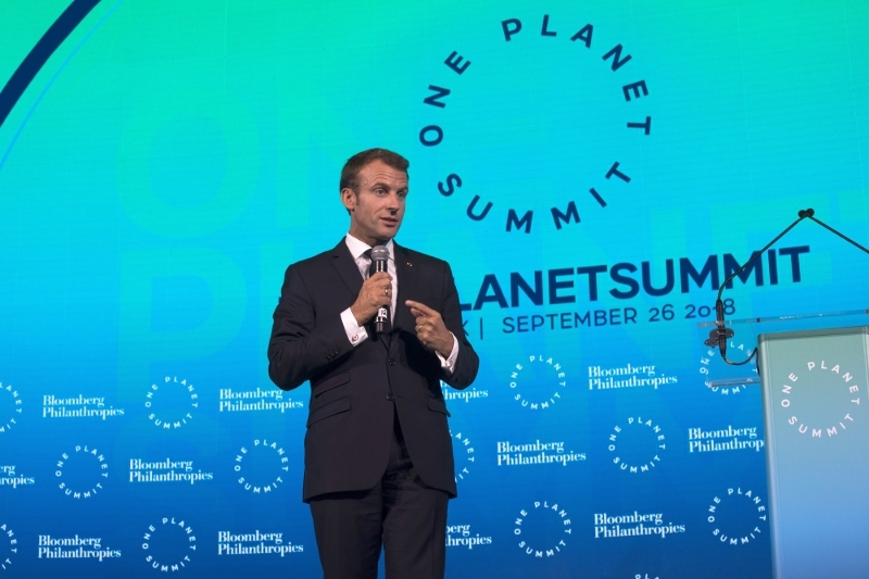 French President Emmanuel Macron at the One Planet Summit in New York City on 29 September 2018.